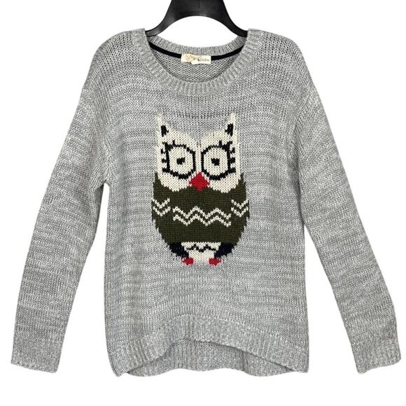 Rewind Women's Gray Owl Sweater Relaxed Fit Soft Cozy  Size M Fun Fall Sweaters - Picture 1 of 9